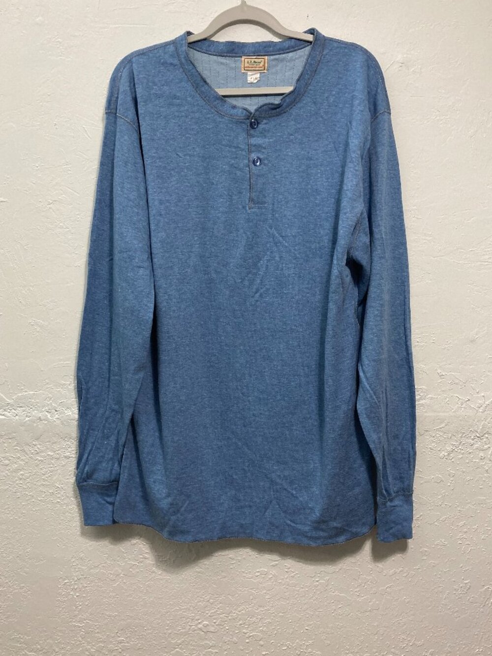 LL BEAN Mens River Drivers Shirt 90s Two Layer Henley Thermal Wool Blend Blue XL